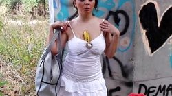 Teen masturbates with a banana in the street – Miriam Prado